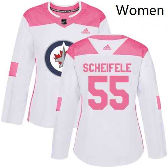 Womens Adidas Winnipeg Jets 55 Mark Scheifele Authentic WhitePink Fashion NHL Jersey